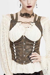 Brown Lace Up Chest Hollow Steel Buckle Rivet Strap Women's Punk Waistcoat